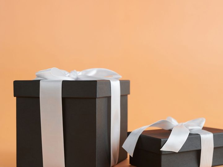 Example photo: two gift boxes tied with ribbon